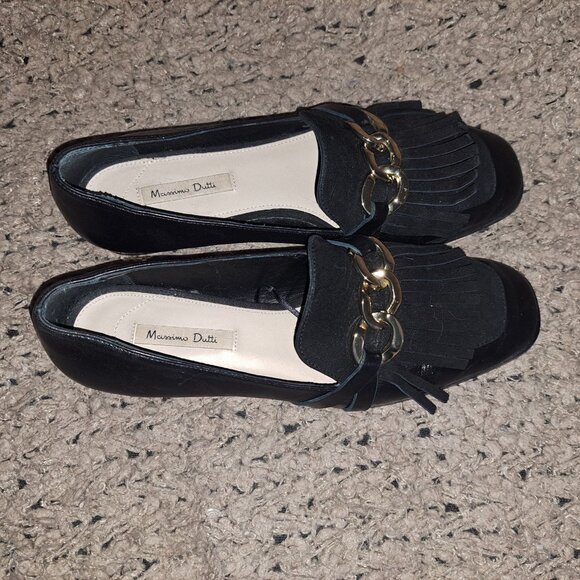 MASSIMO DUTTI-Black Nappa Leather Chain Suede Kiltie Loafers-Sz 37-Excellent - Picture 7 of 8